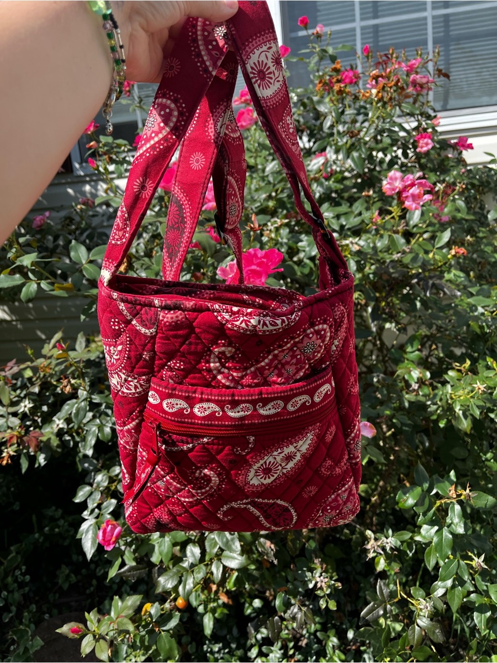 Quilted Red Paisley Crossbody Tote - Women's Bag